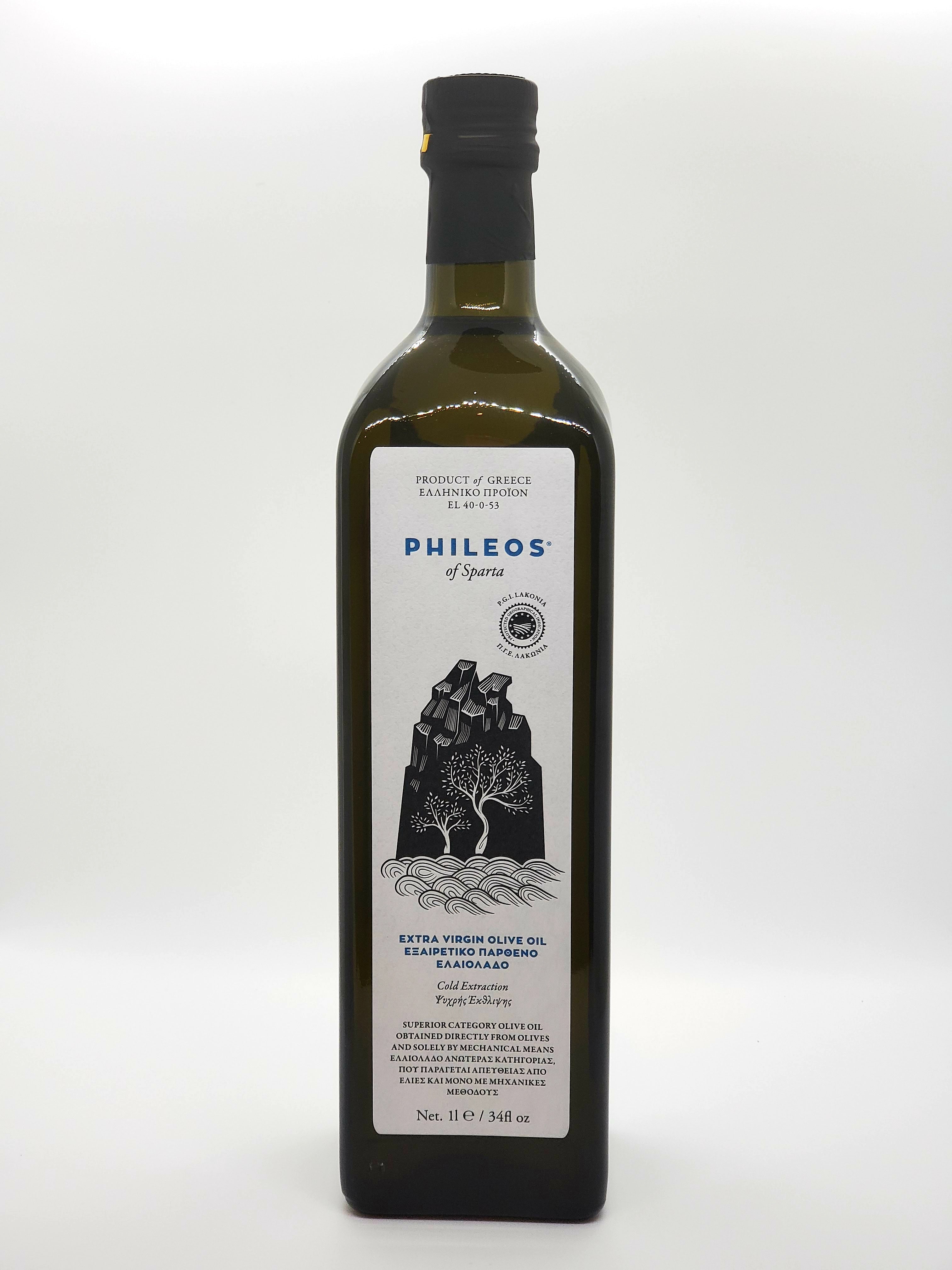 Phileos Extra Virgin Olive Oil PGI Laconia  - 1 Lt Glass Bottle